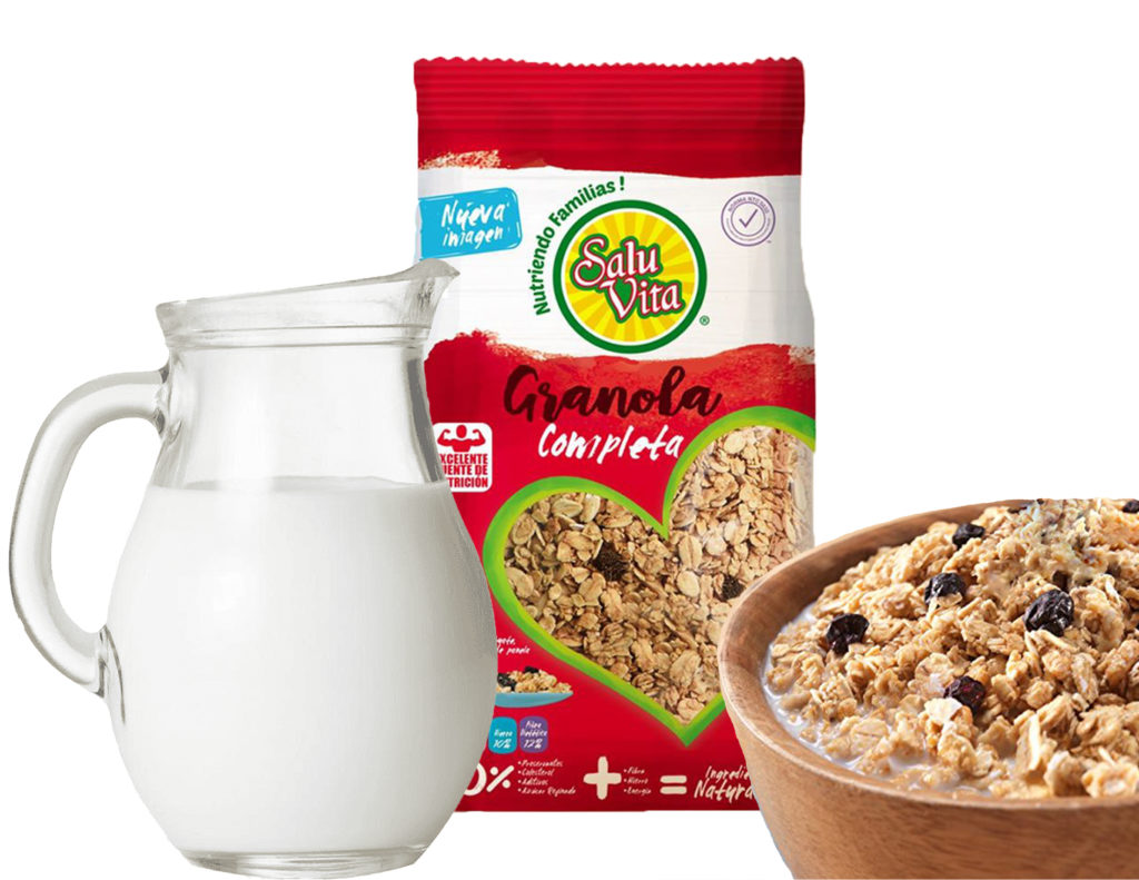 Combinación de leche con granola